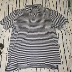 Ralph Lauren Performance Polo Shirt L Mens Striped White And Black Short Sleeve
